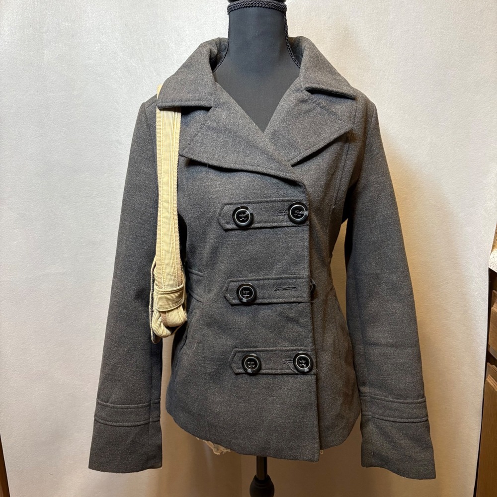 American Rag Cie Womens Charcoal Gray Double Breasted Pea Coat Jacket 4304SF